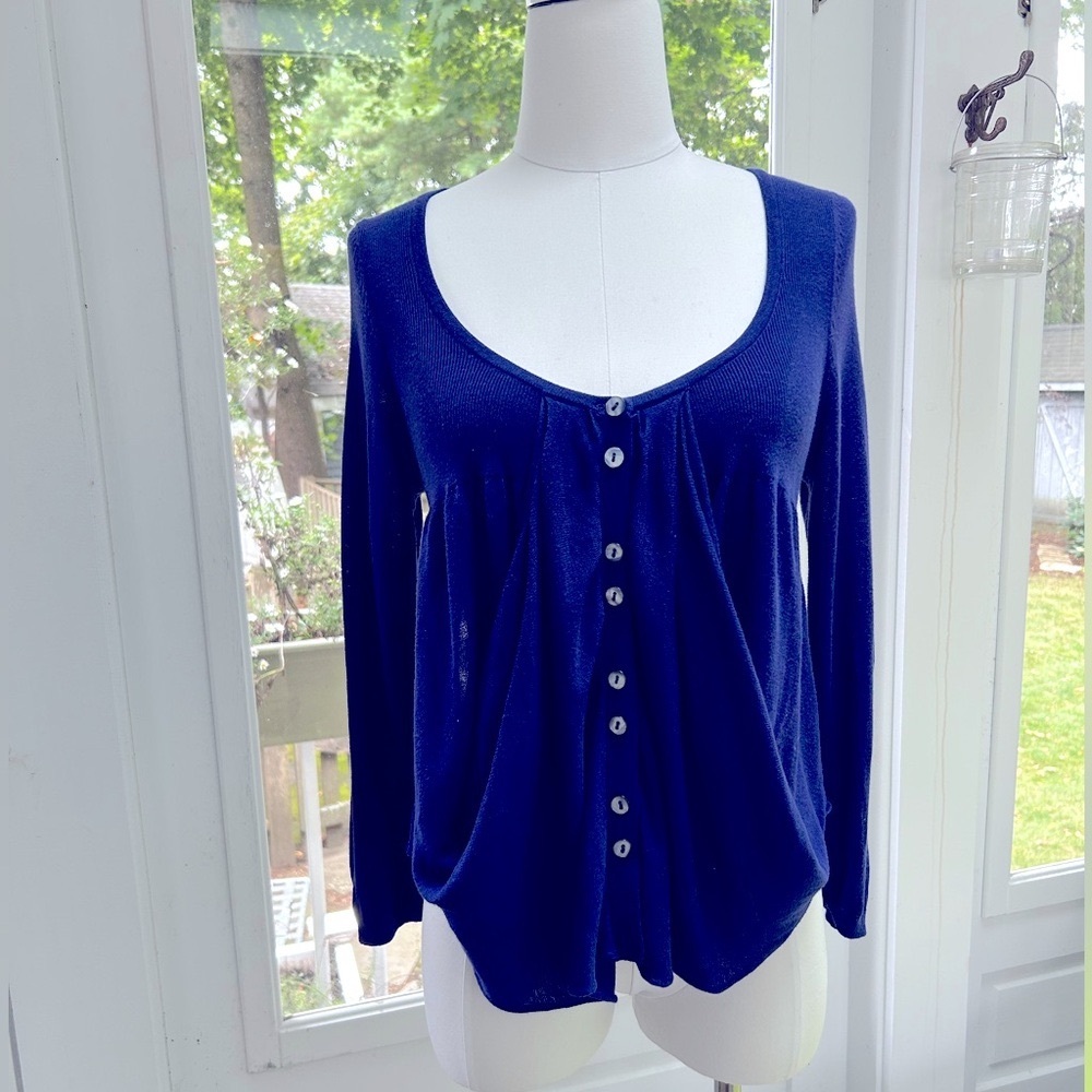 Anthropologie Knitted & Knotted Blue "Tucked Away" Drape Cardigan Sweater
